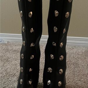 Black Studded Knee-High Boots